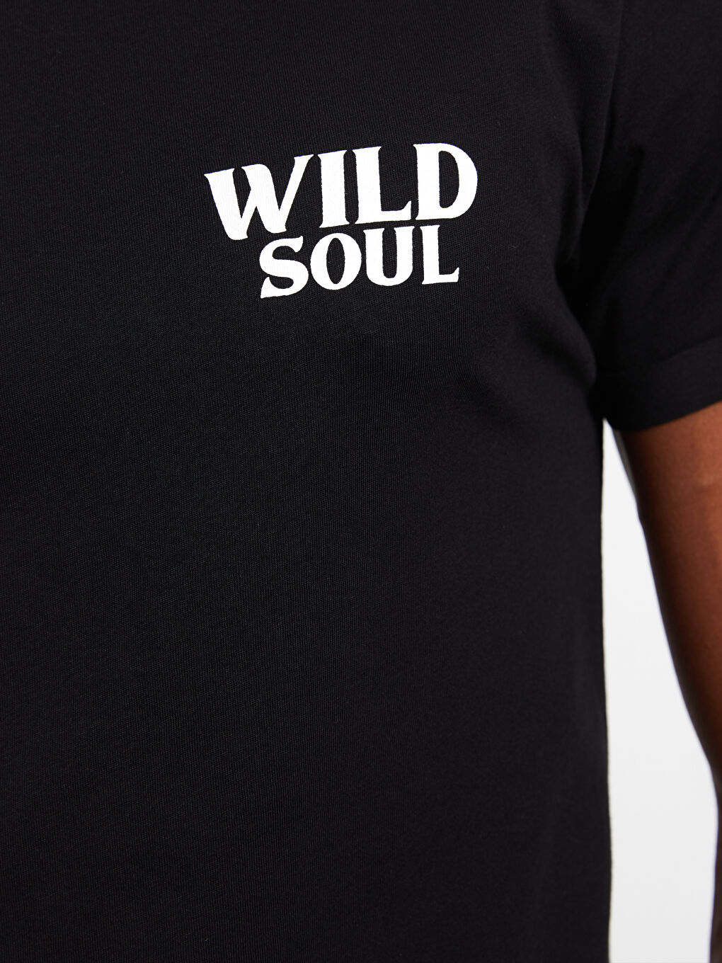 Siyah Bisiklet Yaka Kısa Kollu Baskılı Penye Erkek Tişört-3