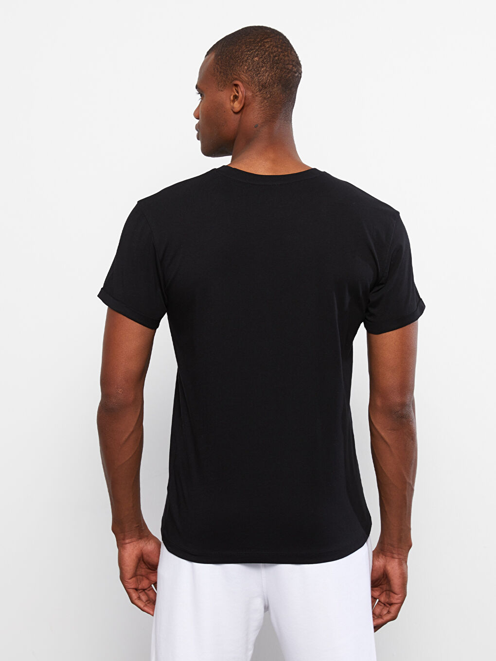 Siyah Bisiklet Yaka Kısa Kollu Baskılı Penye Erkek Tişört-4