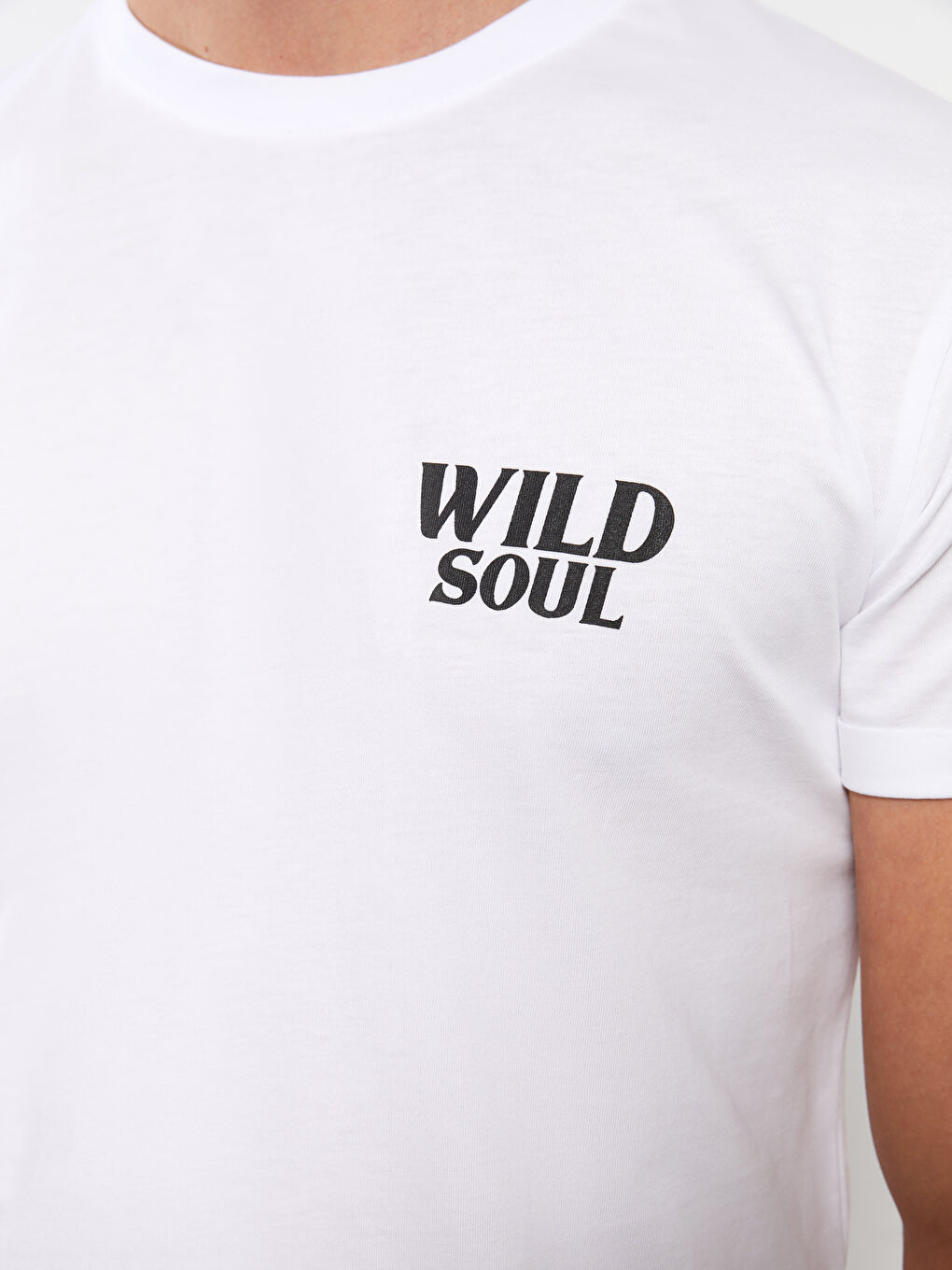 Beyaz Bisiklet Yaka Kısa Kollu Baskılı Penye Erkek Tişört-3