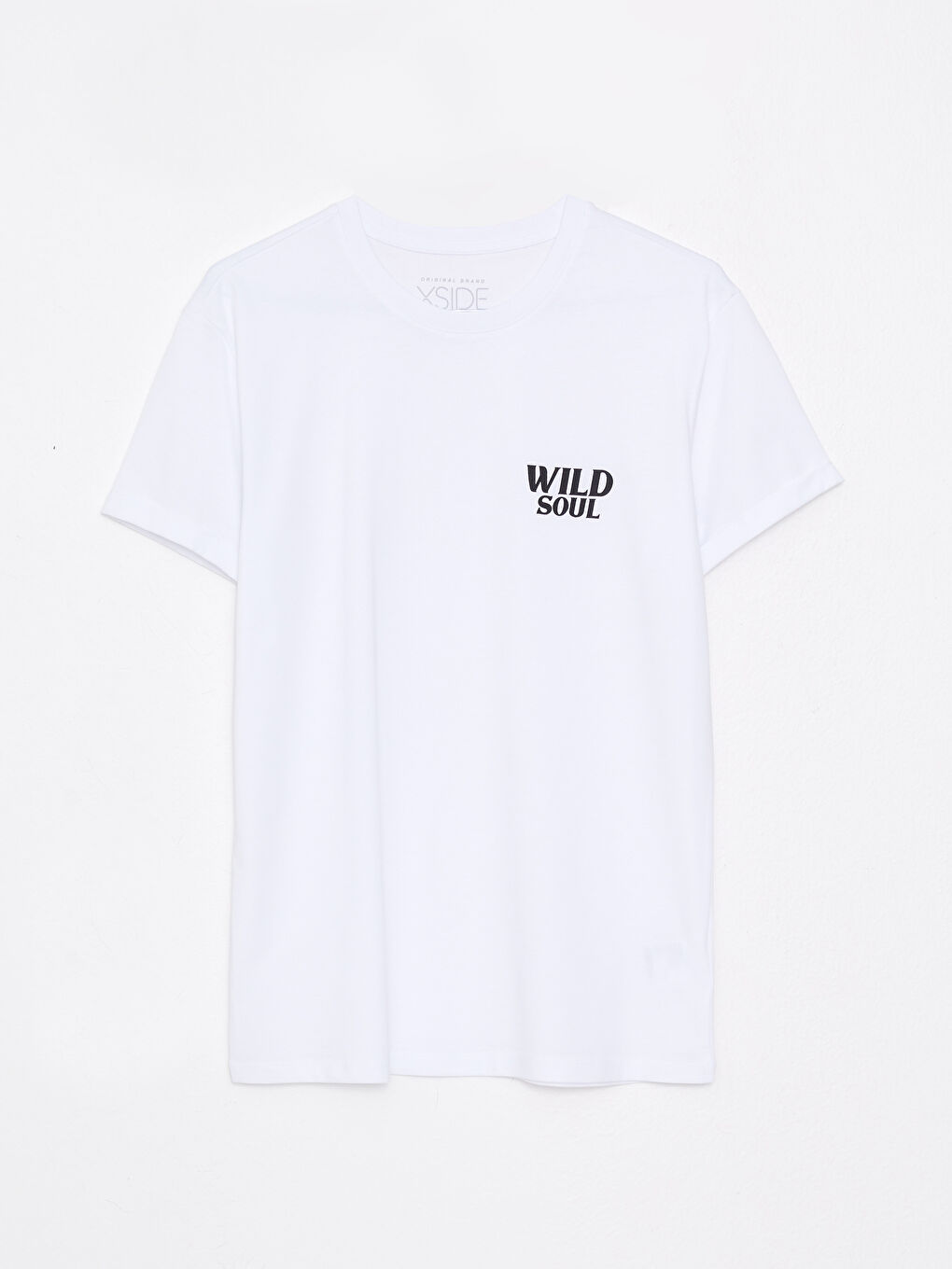 Beyaz Bisiklet Yaka Kısa Kollu Baskılı Penye Erkek Tişört-5