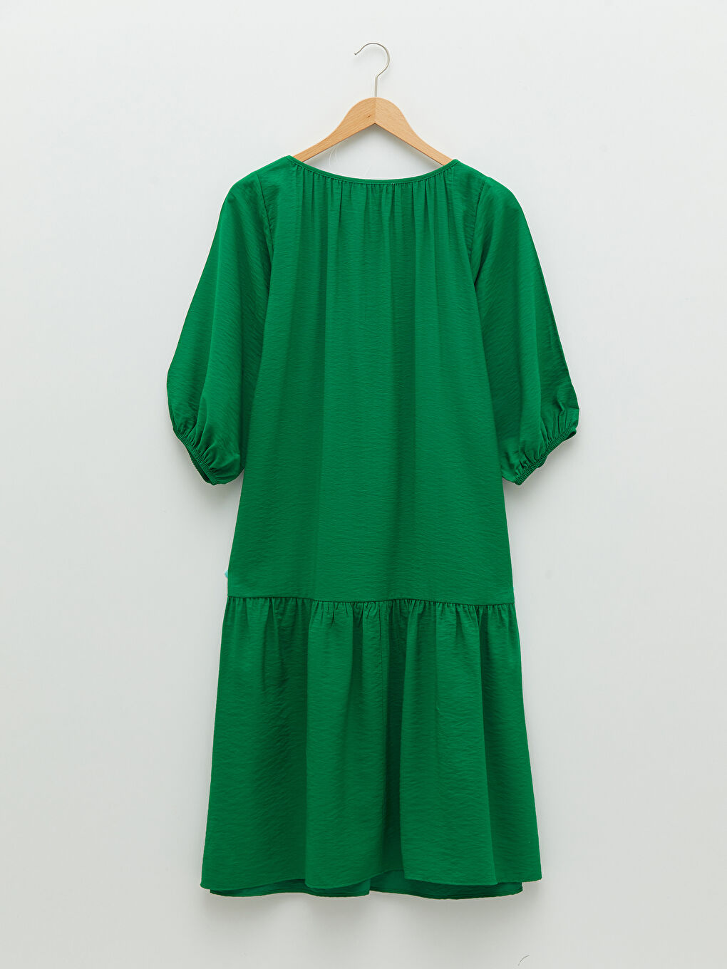 Yeşil Kadın V Yaka Düz Elbise-7