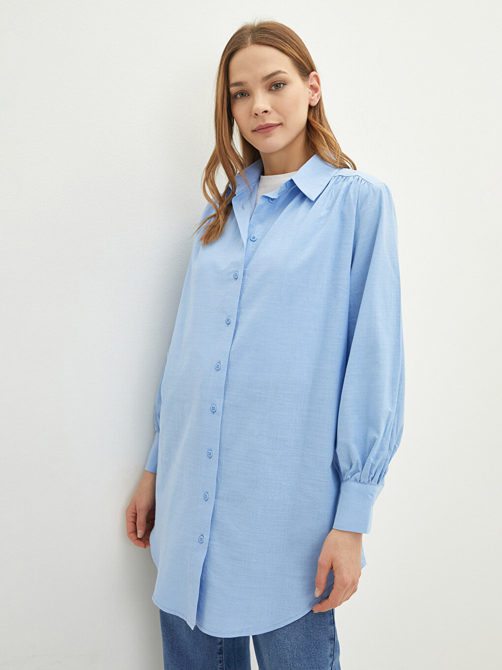 Plain Poplin Women's Shirt Tunic-1