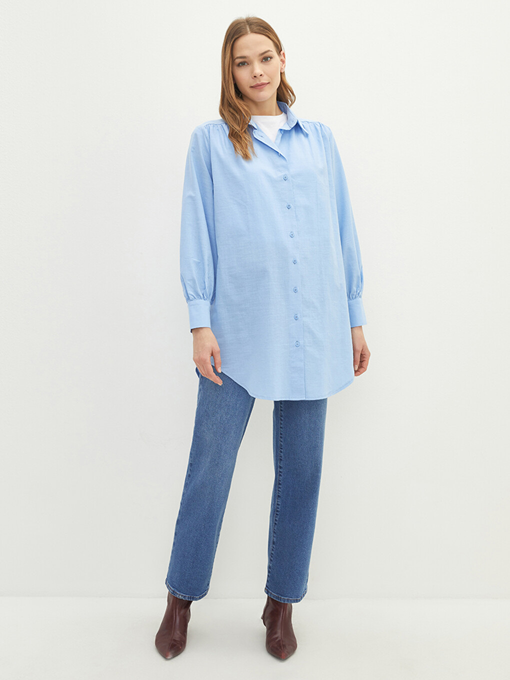 Plain Poplin Women's Shirt Tunic-3
