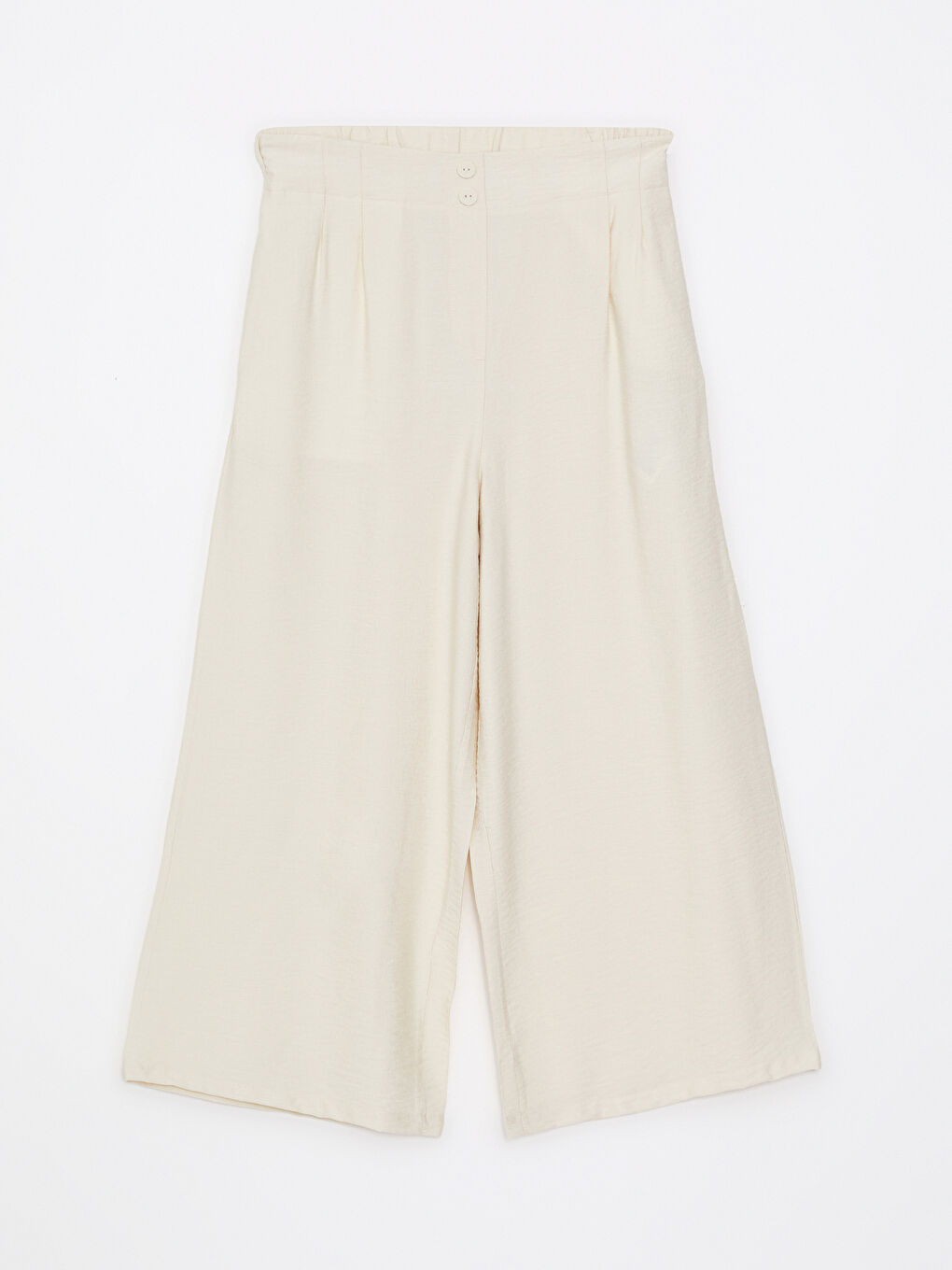 Ekru Kadın Beli Lastikli Rahat Kalıp Düz Pantolon-5