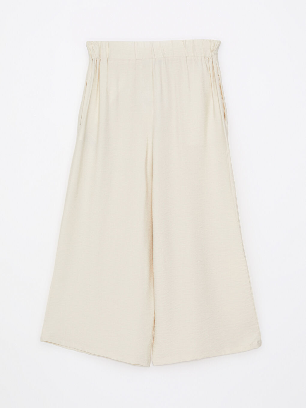 Ekru Kadın Beli Lastikli Rahat Kalıp Düz Pantolon-6