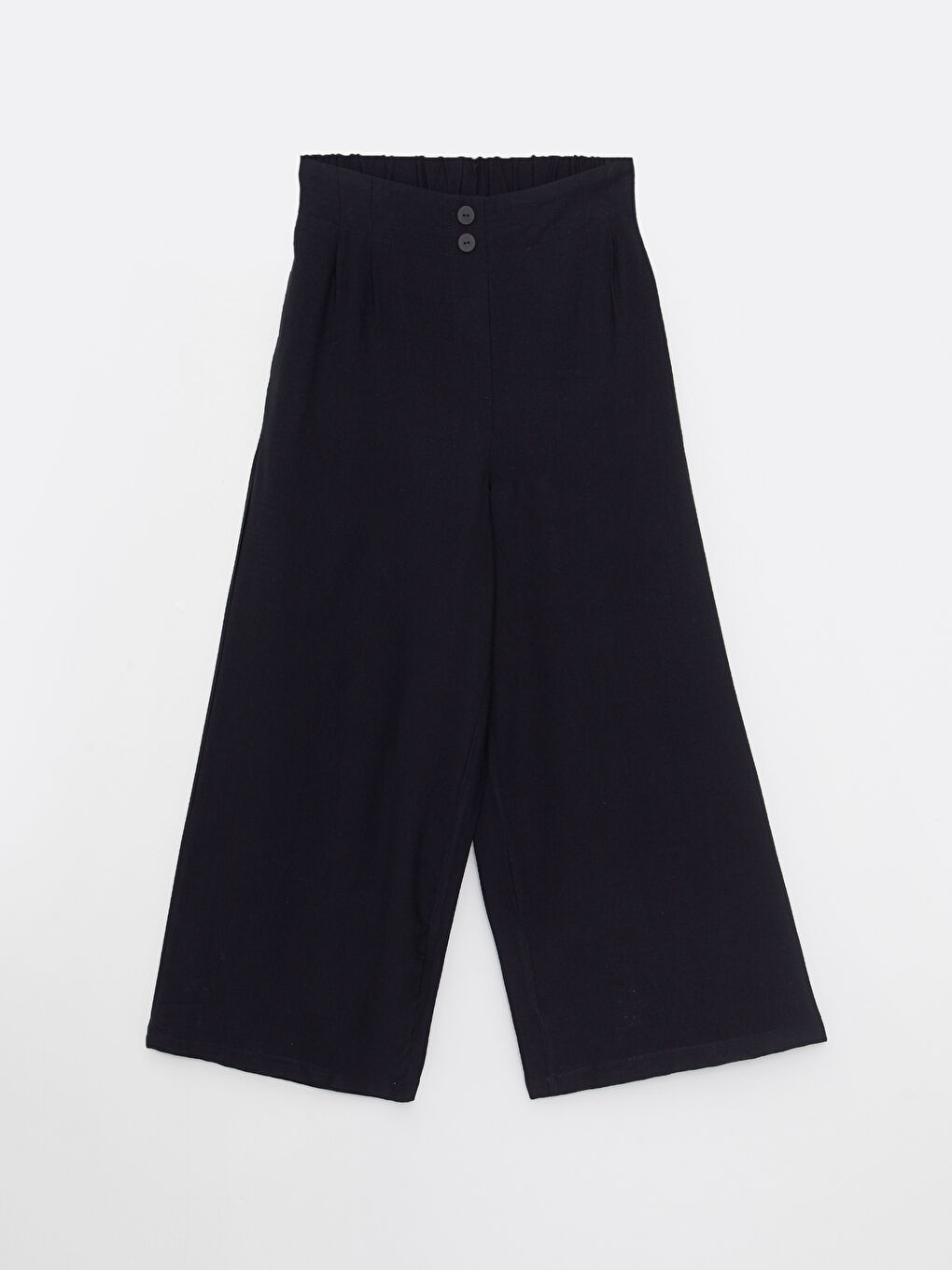 Siyah Kadın Beli Lastikli Rahat Kalıp Düz Pantolon-5