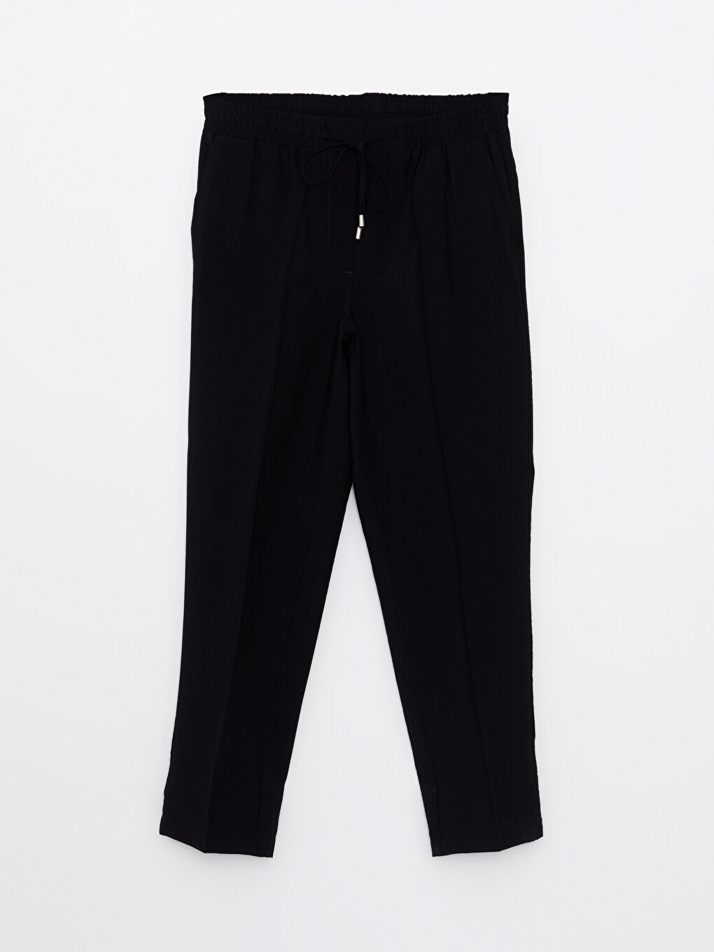 Siyah Beli Lastikli Rahat Kalıp Cep Detaylı Kadın Pantolon-5