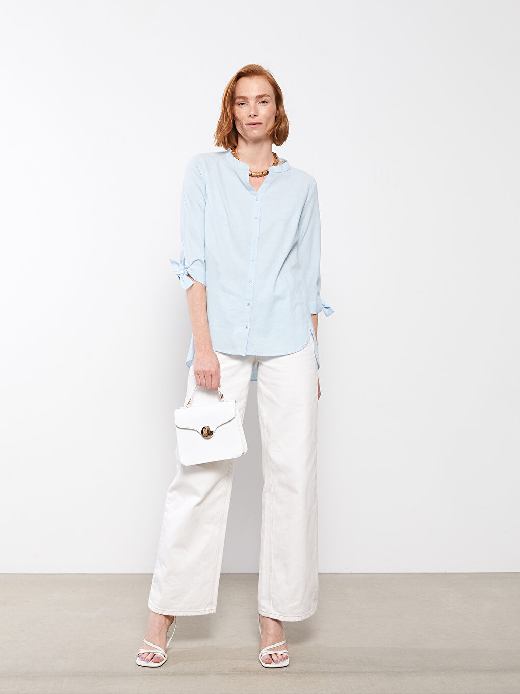 Women's Crew Neck Plain Cotton Shirt