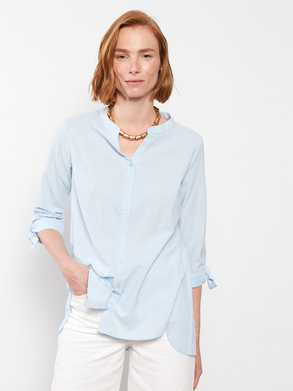 Women's Crew Neck Plain Cotton Shirt-1
