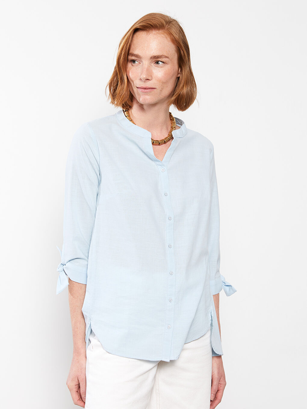 Women's Crew Neck Plain Cotton Shirt-2