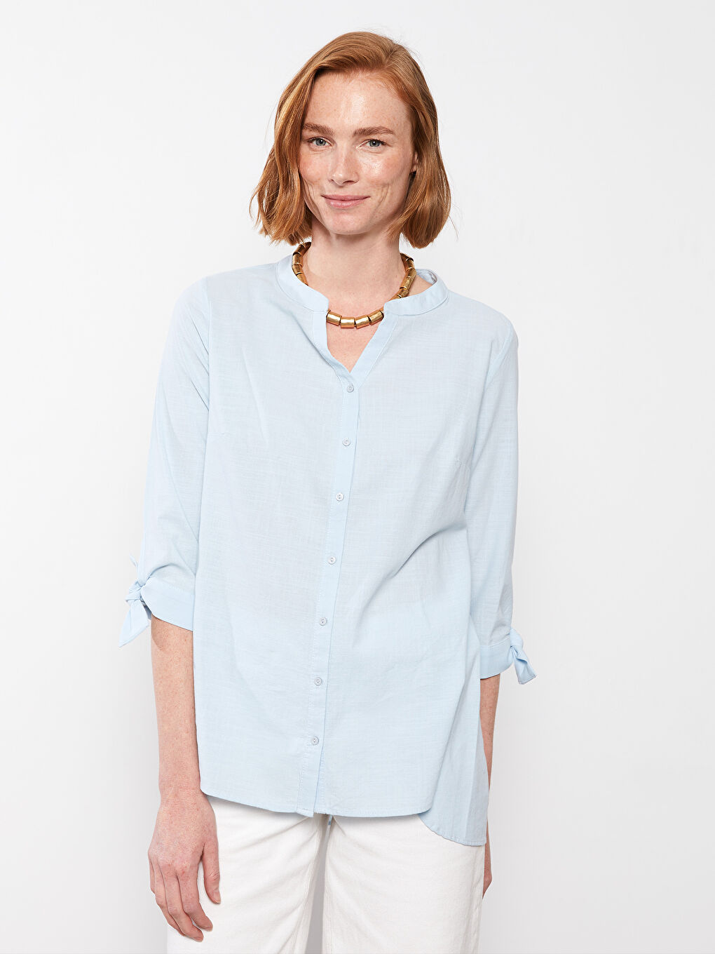 Women's Crew Neck Plain Cotton Shirt-3