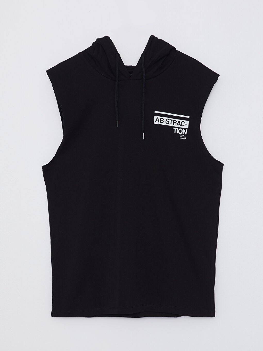 Siyah Kapüşonlu Baskılı Erkek Kolsuz Tişört-5