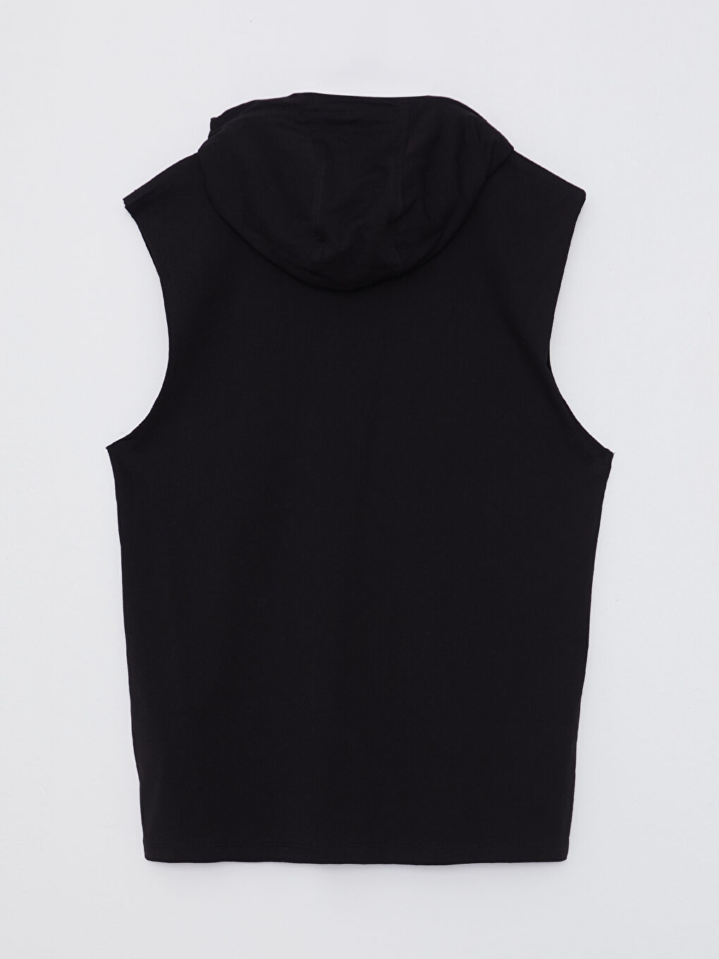 Siyah Kapüşonlu Baskılı Erkek Kolsuz Tişört-6