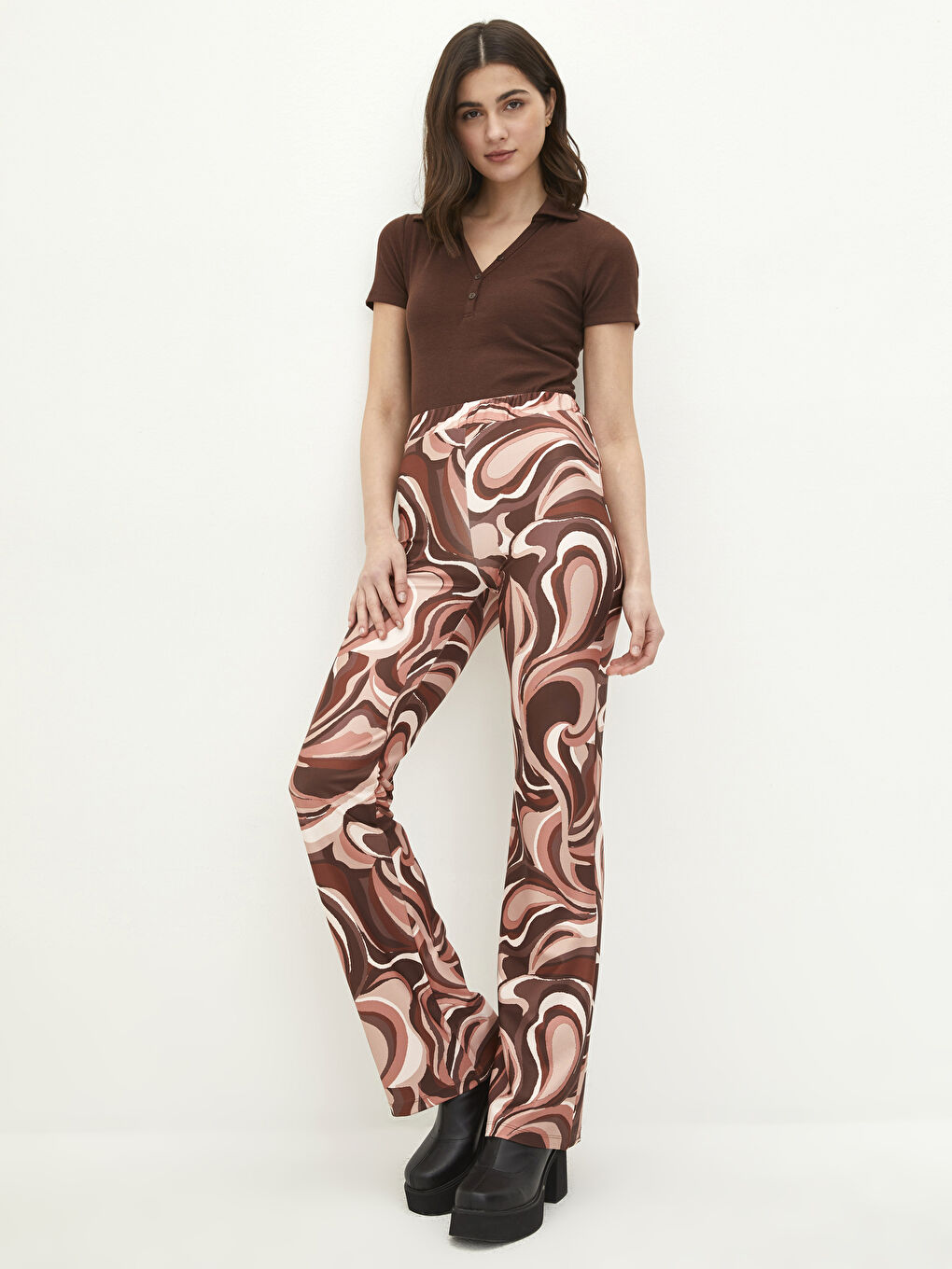 Elasticated Waist Patterned Women's Trousers-1