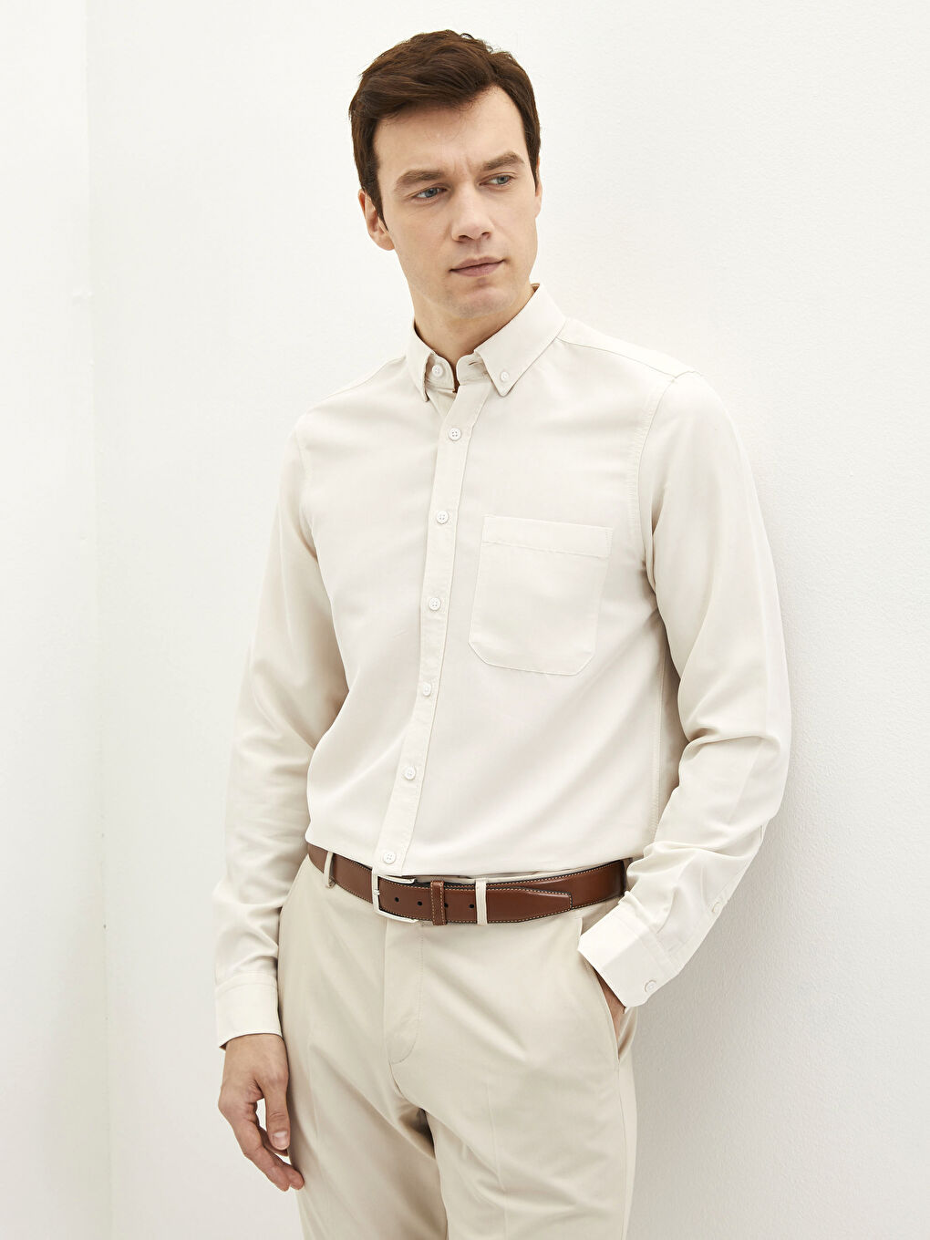 Regular Fit Long Sleeve Men's Poplin Shirt