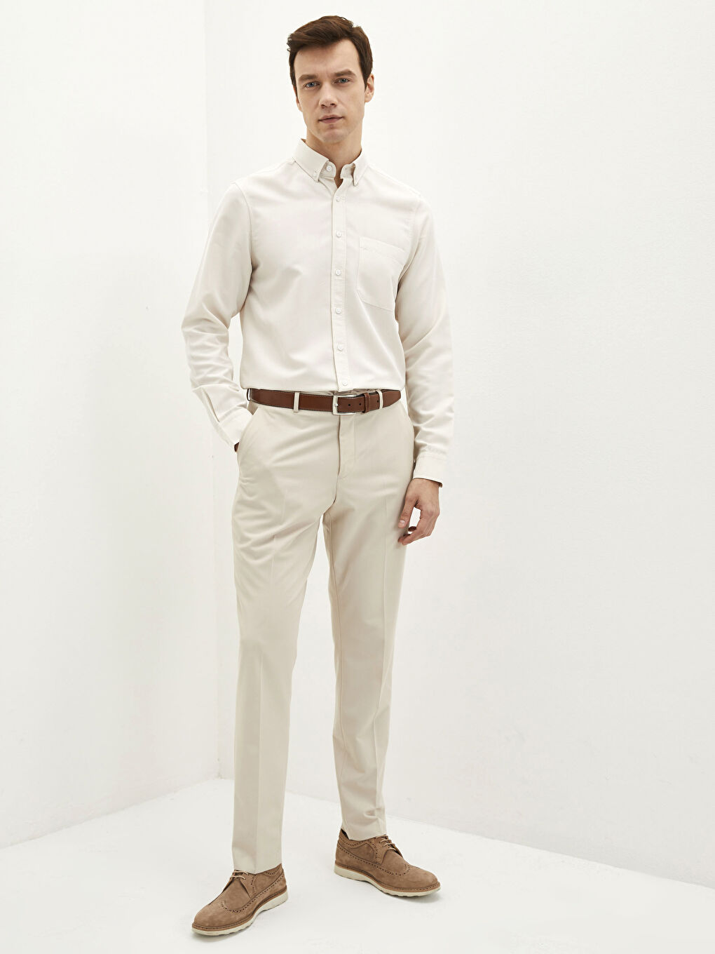 Regular Fit Long Sleeve Men's Poplin Shirt-1