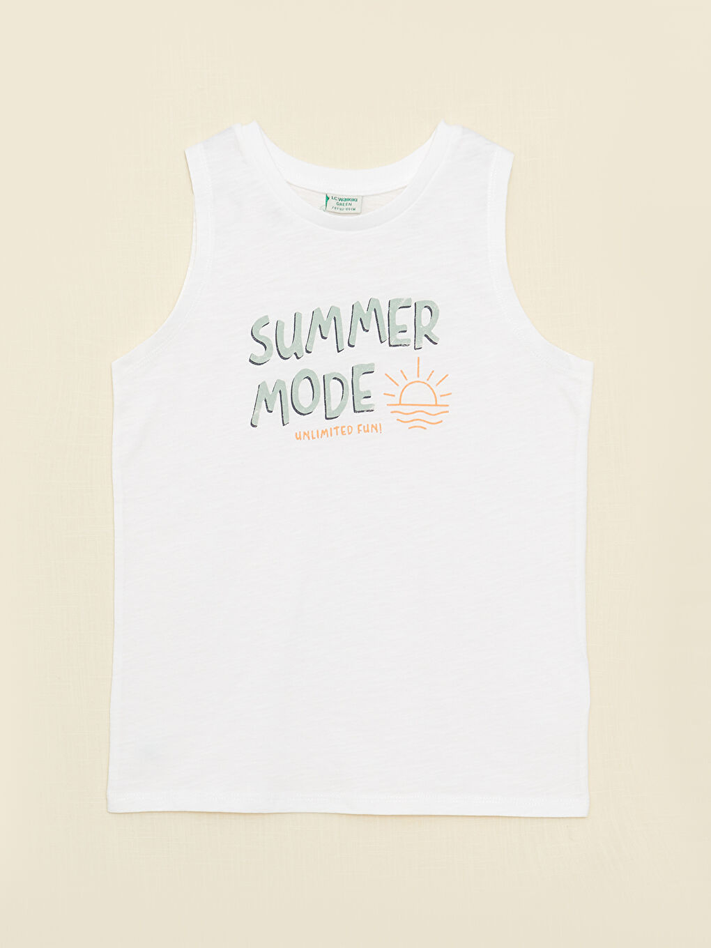 Ekru Bisiklet Yaka Baskılı Erkek Çocuk Atlet