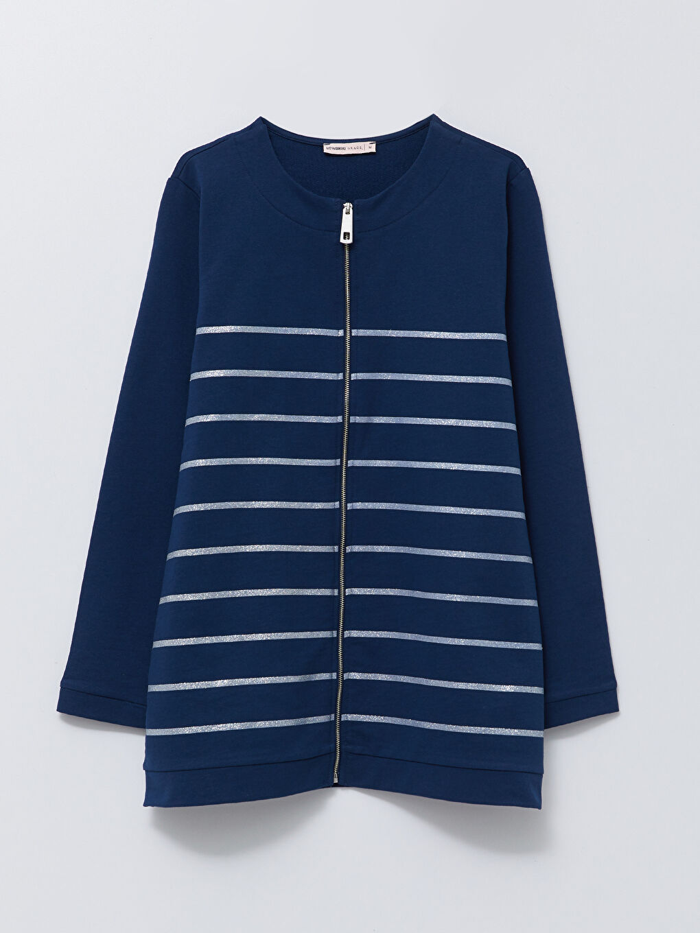 Lacivert Bisiklet Yaka Çizgili Uzun Kollu Kadın Hırka-5