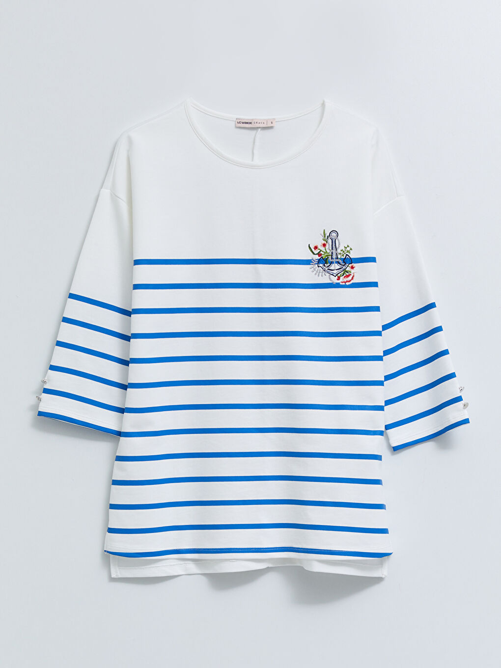 Beyaz Kadın Bisiklet Yaka Çizgili Tişört-6