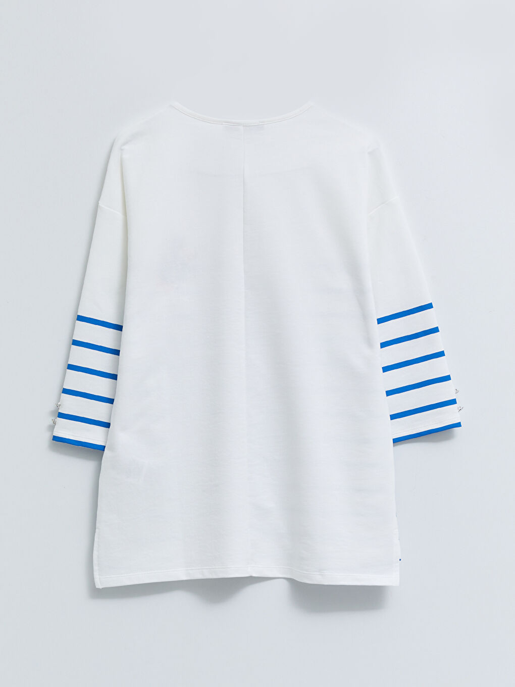 Beyaz Kadın Bisiklet Yaka Çizgili Tişört-7