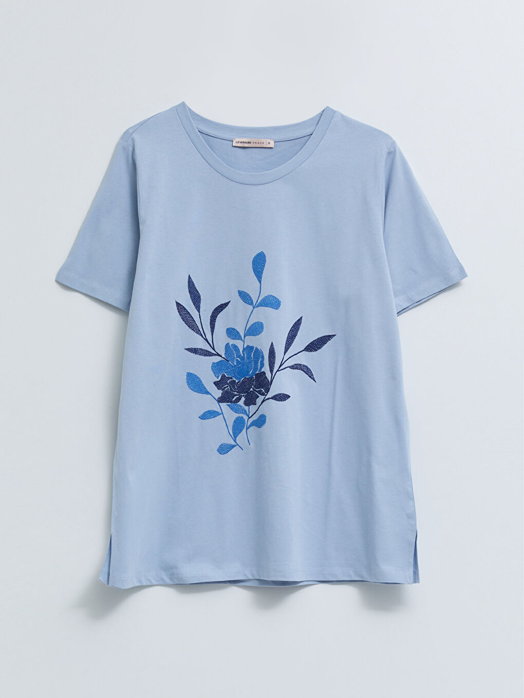 Crew Neck Embroidered Short Sleeve Cotton Women's T-Shirt