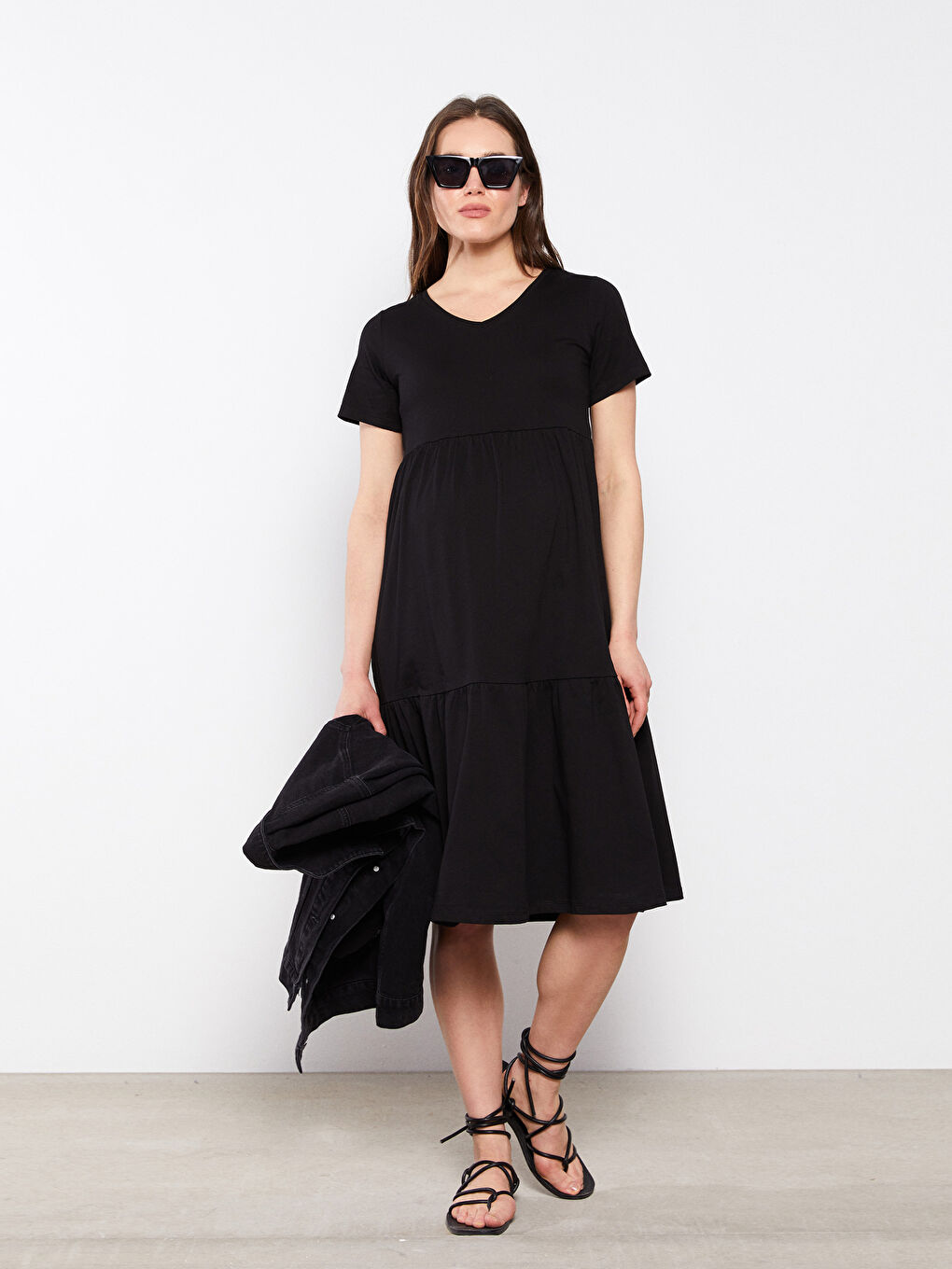 LCWAIKIKI Maternity V-Neck Straight Short Sleeve Cotton Maternity Dress -S2FS71Z8-CVL
