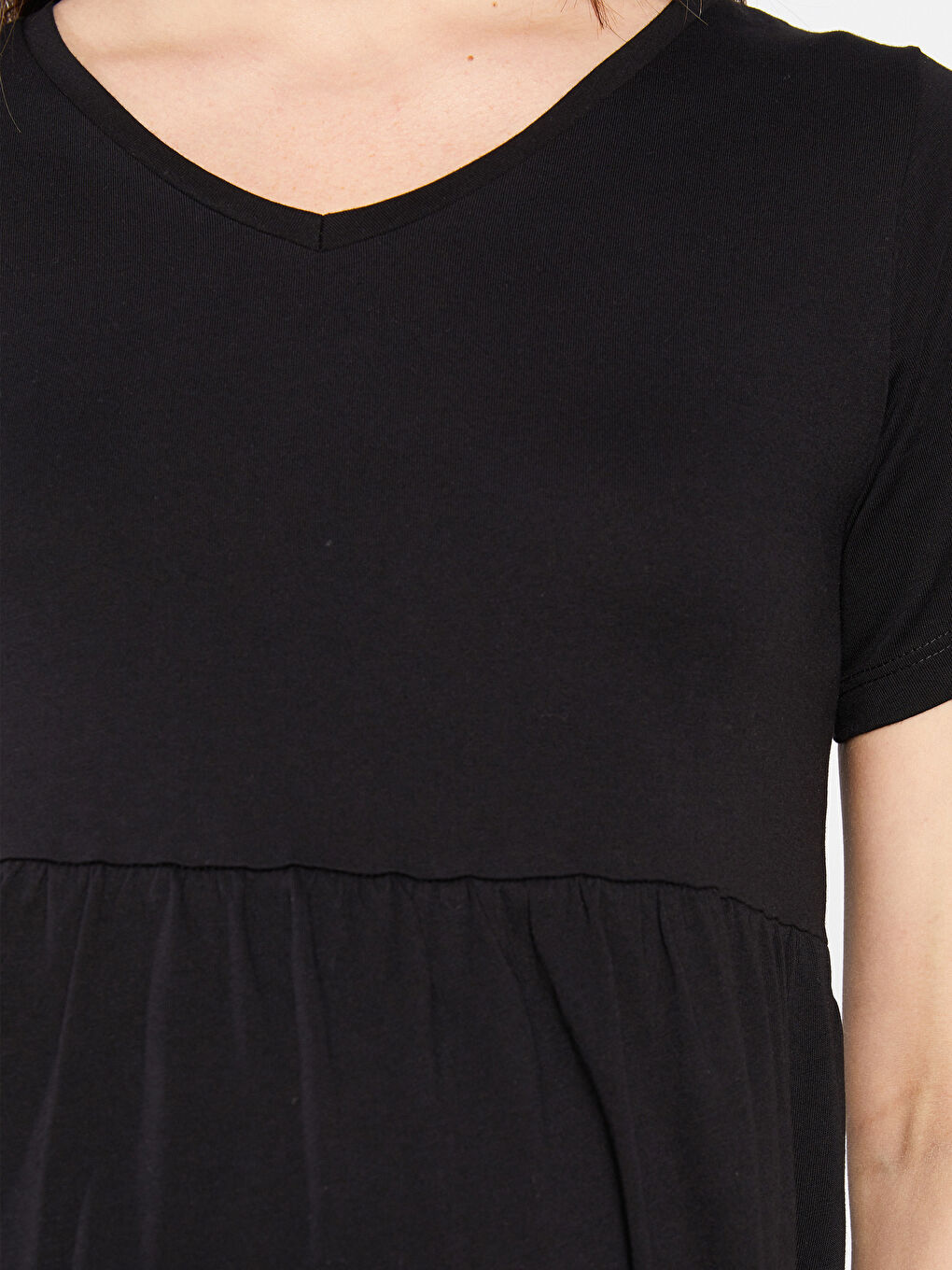 LCWAIKIKI Maternity V-Neck Straight Short Sleeve Cotton Maternity Dress -S2FS71Z8-CVL