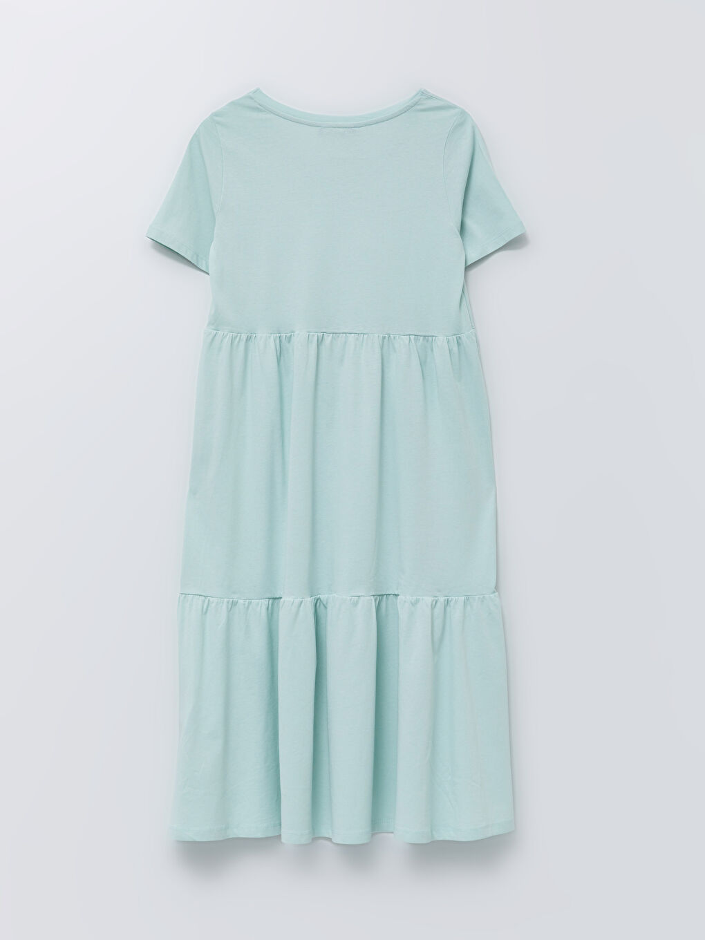 Turkuaz V Yaka Düz Kısa Kollu Pamuklu Hamile Elbise-6