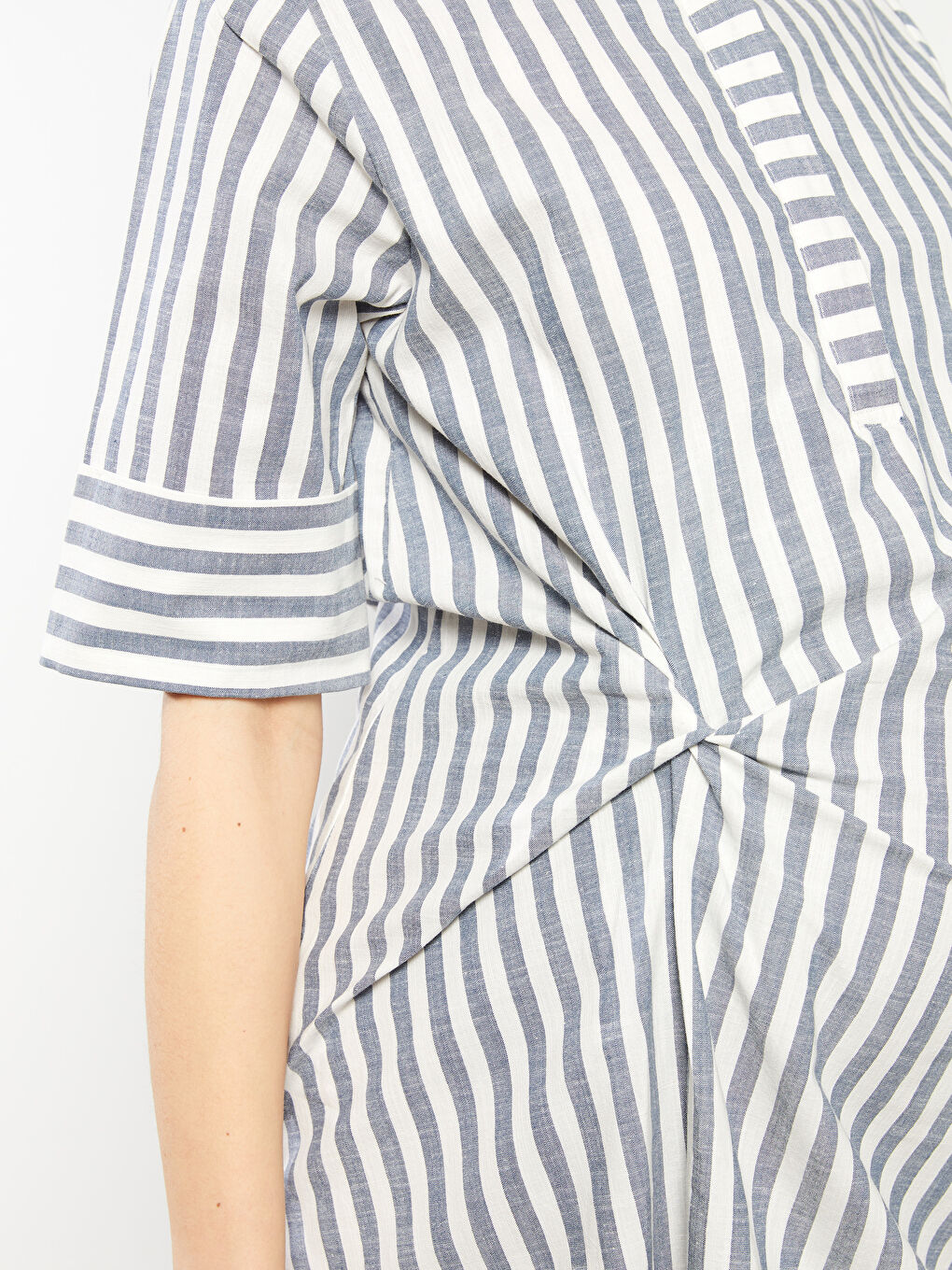 Shirt Collar Striped Short Sleeve Poplin Maternity Dress -S2FS75Z8-LEN