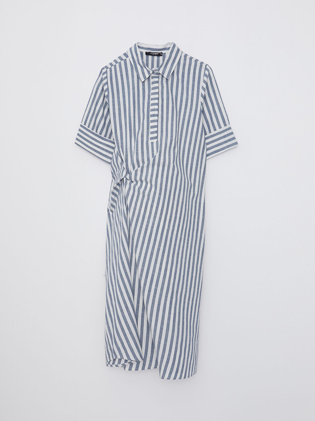 Shirt Collar Striped Short Sleeve Poplin Maternity Dress -S2FS75Z8-LEN