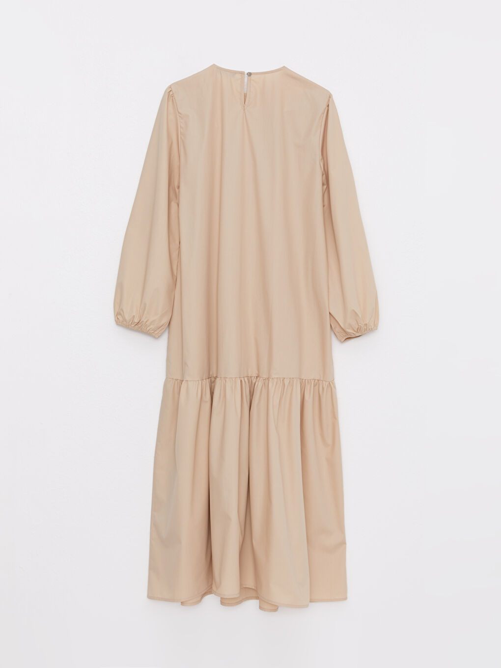 Bej Bisiklet Yaka Desenli Uzun Kollu Poplin Hamile Elbise-6