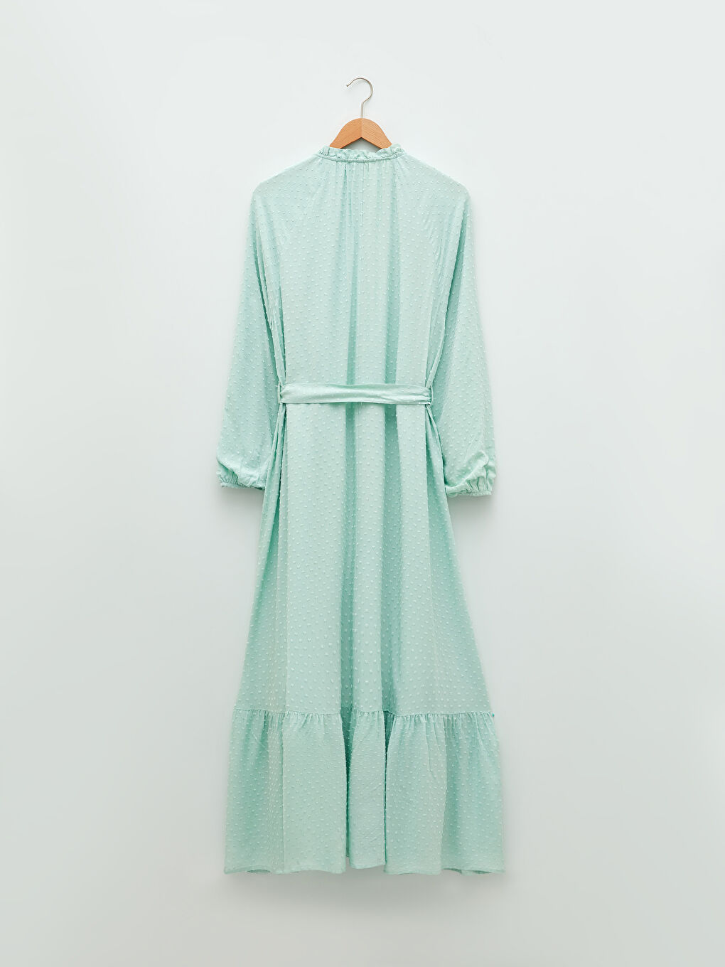 Ruffled Stand Collar Self Patterned Long Sleeve Poplin Maternity Dress -S2FS77Z8-G3R