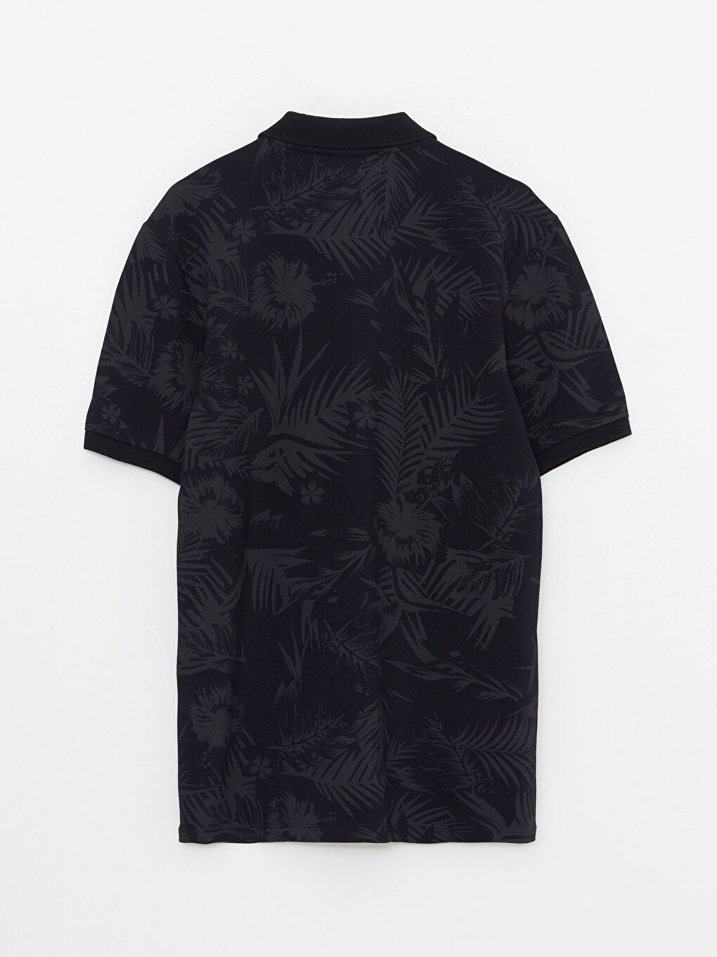 Siyah Polo Yaka Kısa Kollu Desenli Pike Erkek Tişört-6