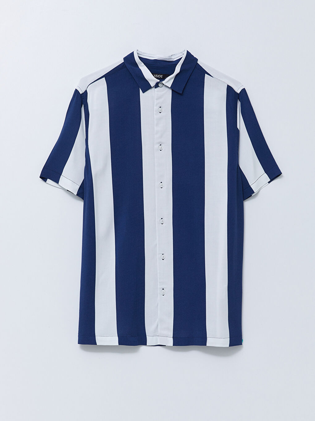 Lacivert Regular Fit Kısa Kollu Çizgili Erkek Gömlek-4