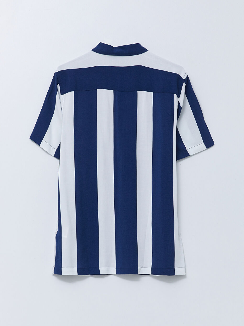 Lacivert Regular Fit Kısa Kollu Çizgili Erkek Gömlek-5