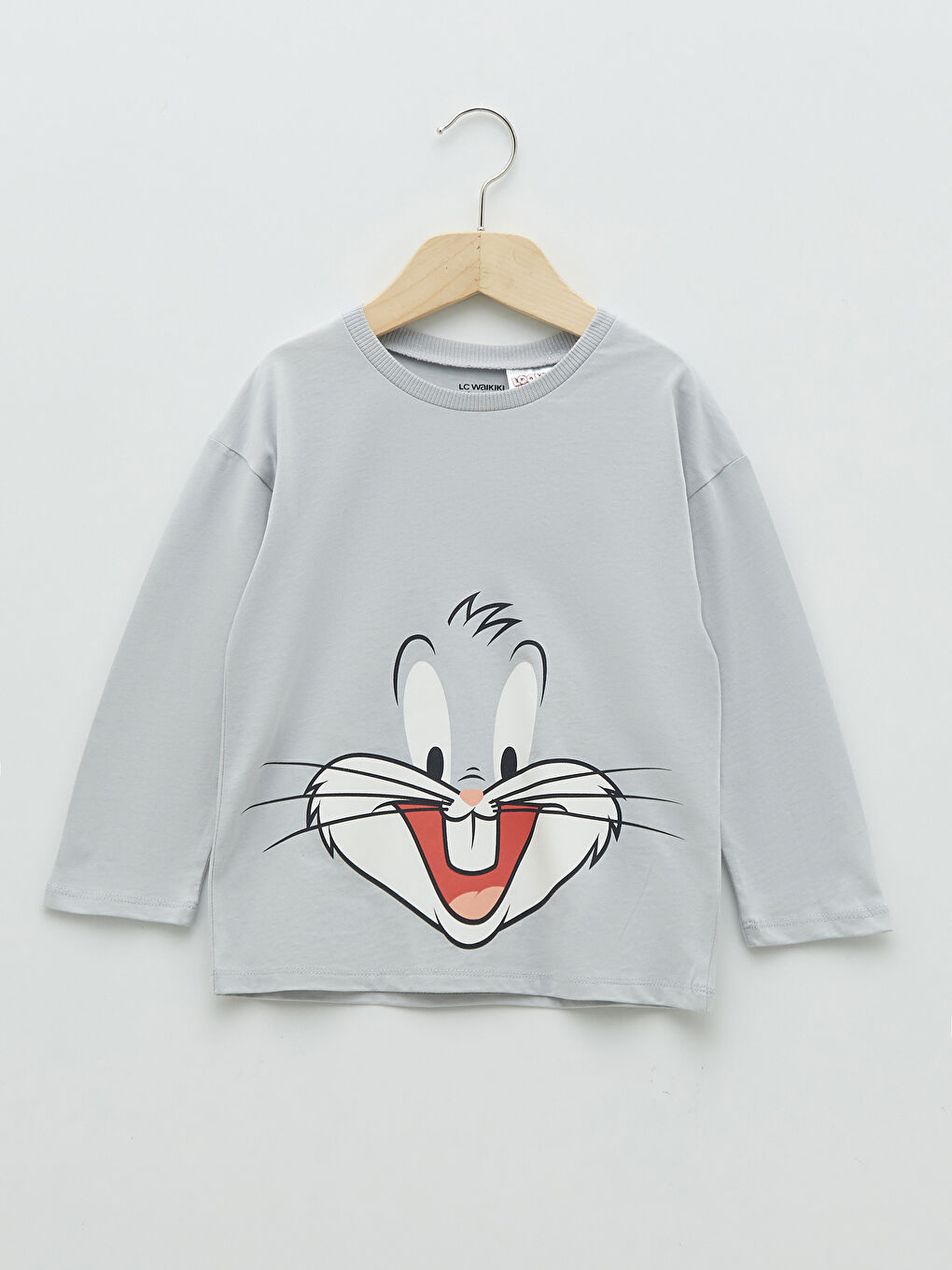 Bisiklet Yaka Uzun Kollu Bugs Bunny Baskılı Erkek Bebek Tişört