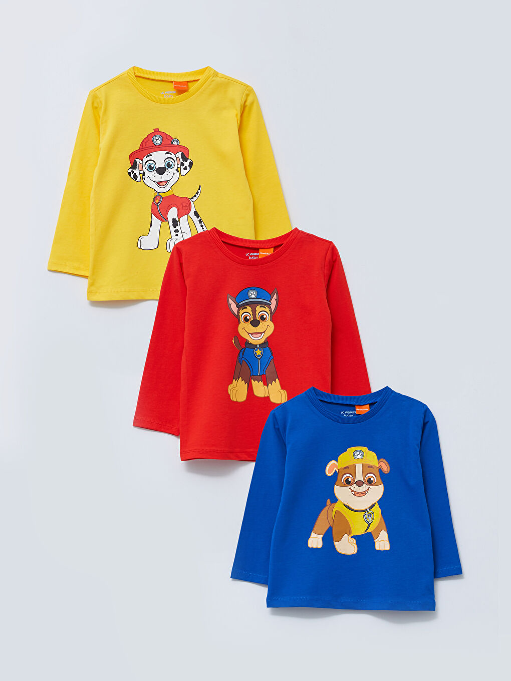 Crew Neck Long Sleeve Paw Patrol Printed Cotton Baby Boy T-Shirt 3 Pack