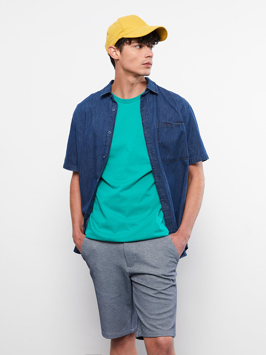 Lacivert Slim Fit Beli Bağlama Detaylı Erkek Şort-1