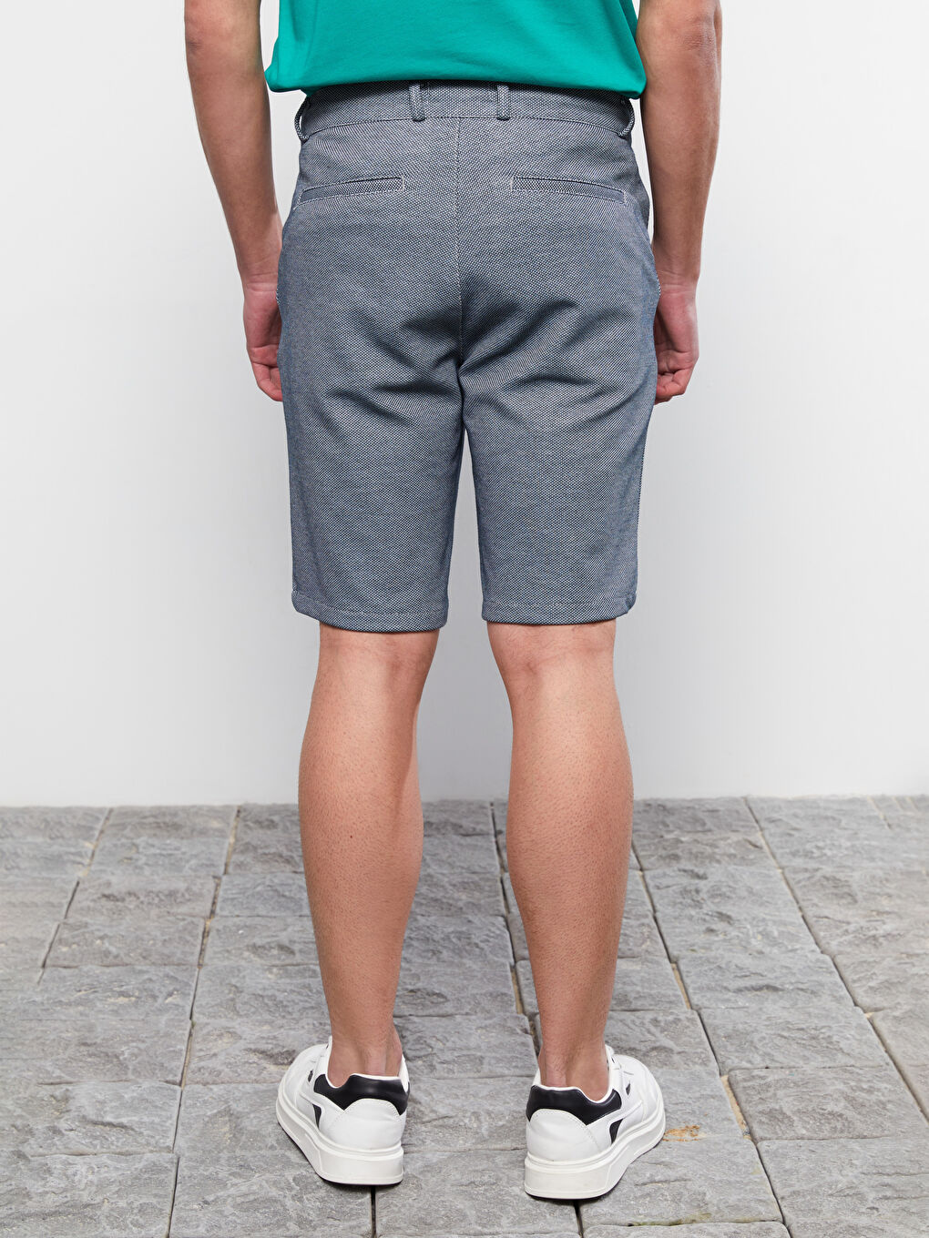 Lacivert Slim Fit Beli Bağlama Detaylı Erkek Şort-4