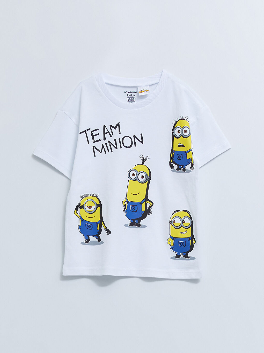 Beyaz Bisiklet Yaka Kısa Kollu Minions Baskılı Pamuklu Erkek Bebek Tişört