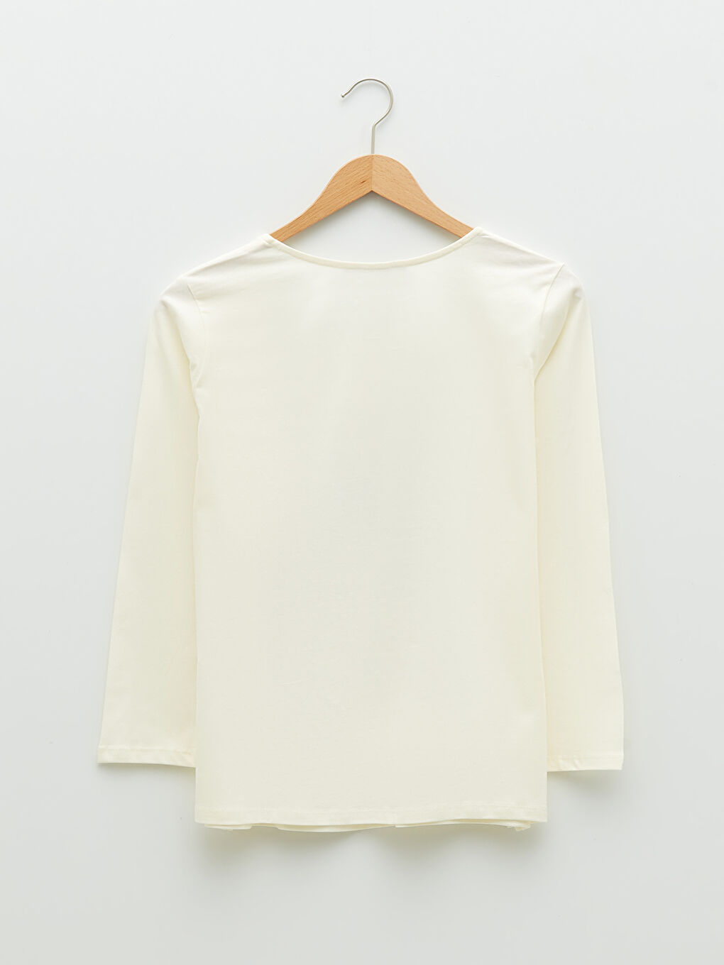 Ekru Bisiklet Yaka Baskılı Uzun Kollu Kadın Tişört-6