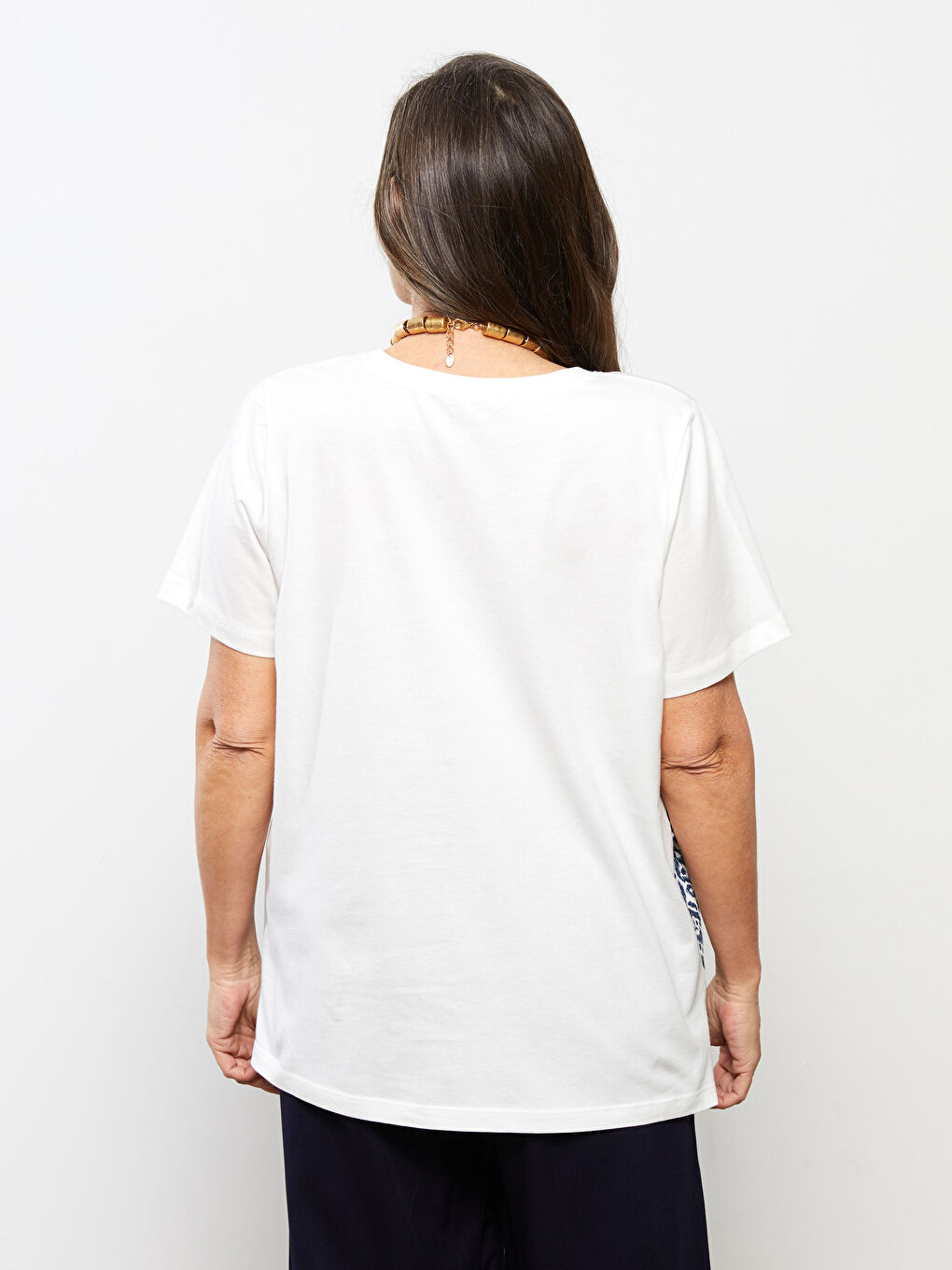 V-Neck Patterned Short Sleeve Women's T-Shirt-4