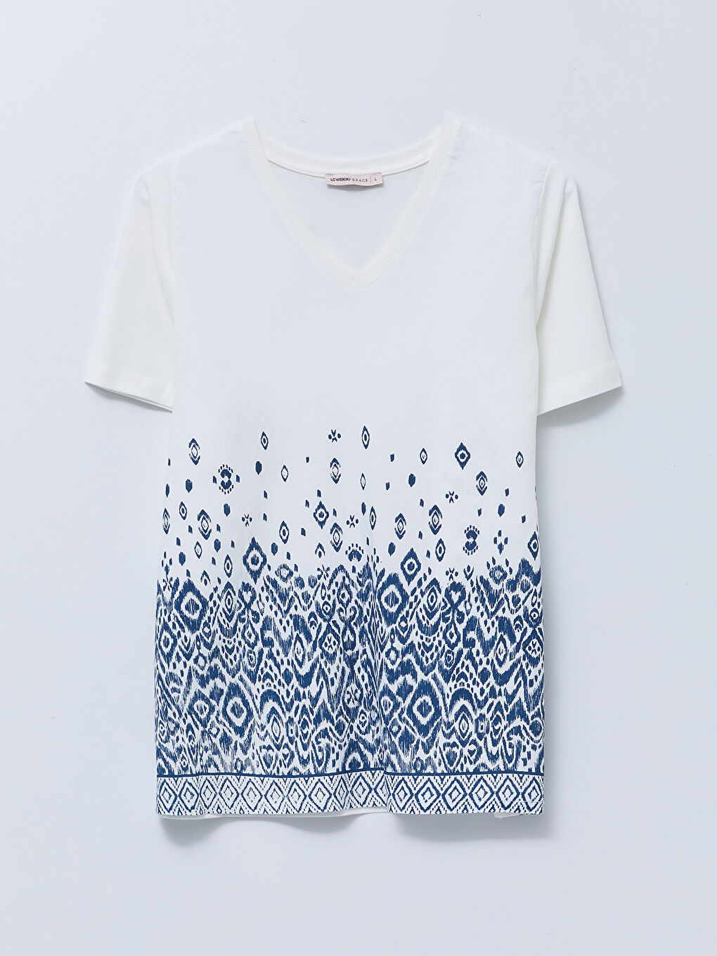 V-Neck Patterned Short Sleeve Women's T-Shirt-5