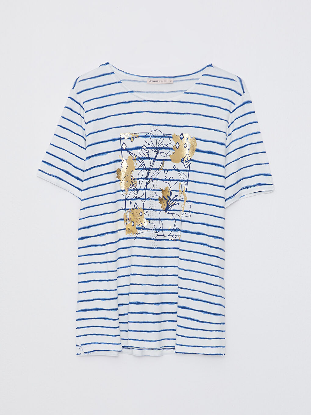 Lacivert Kadın Bisiklet Yaka Çizgili Tişört-5