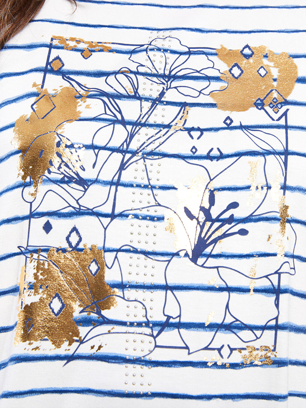 Lacivert Kadın Bisiklet Yaka Çizgili Tişört-3