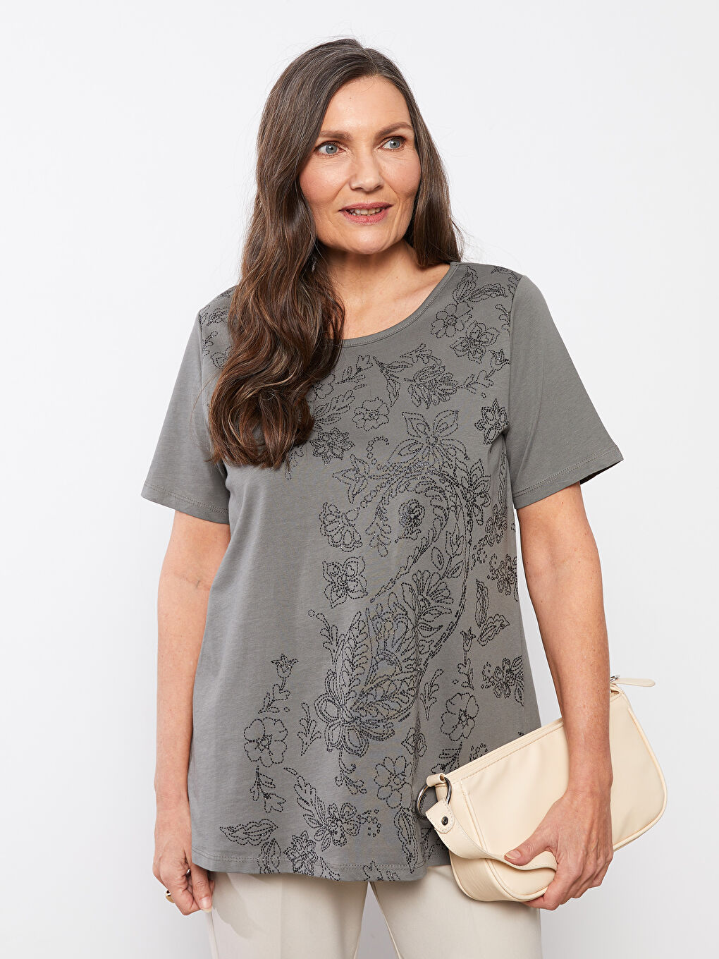 Crew Neck Printed Short Sleeve Cotton Women's T-shirt-1
