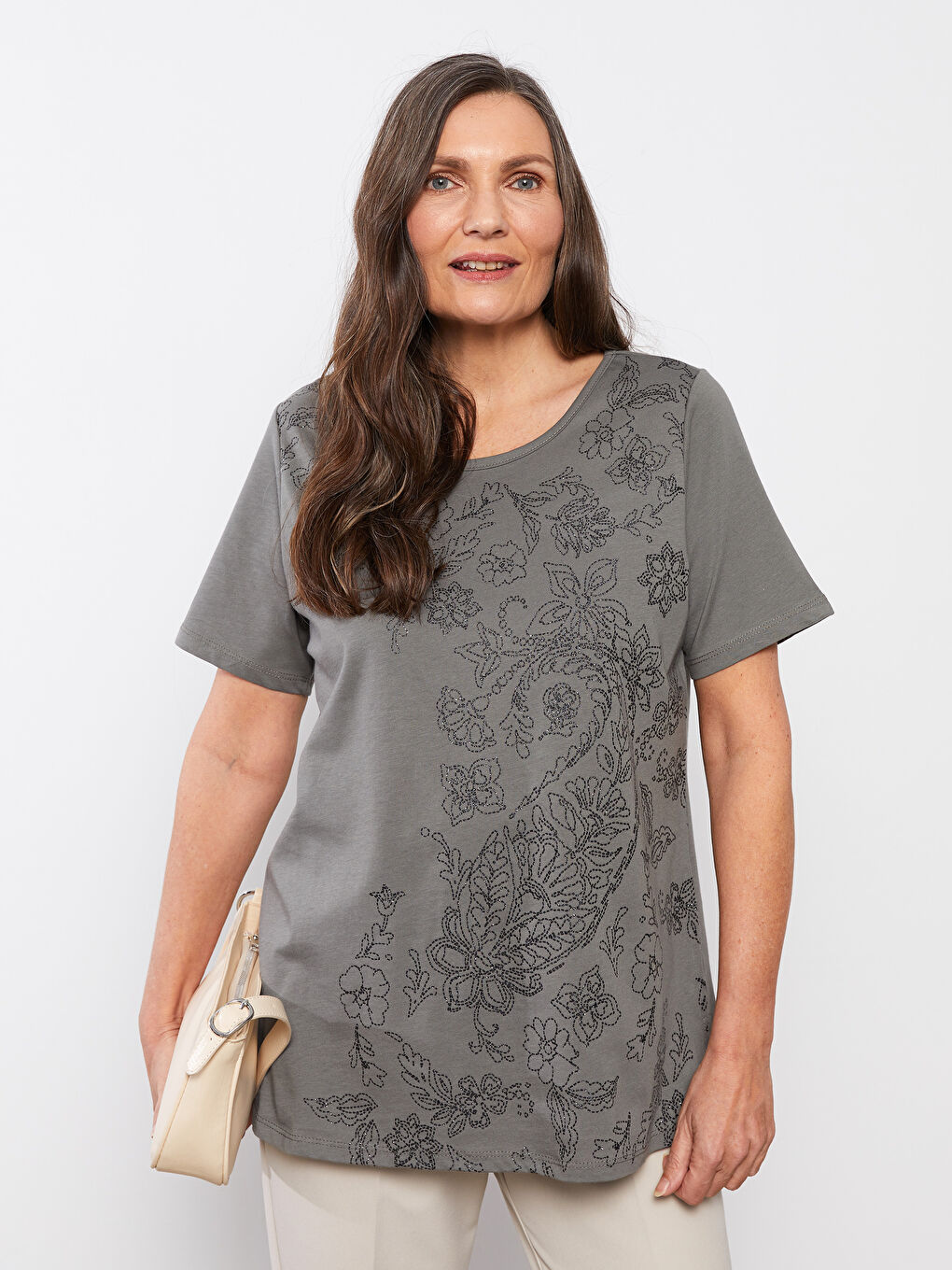 Crew Neck Printed Short Sleeve Cotton Women's T-shirt-2