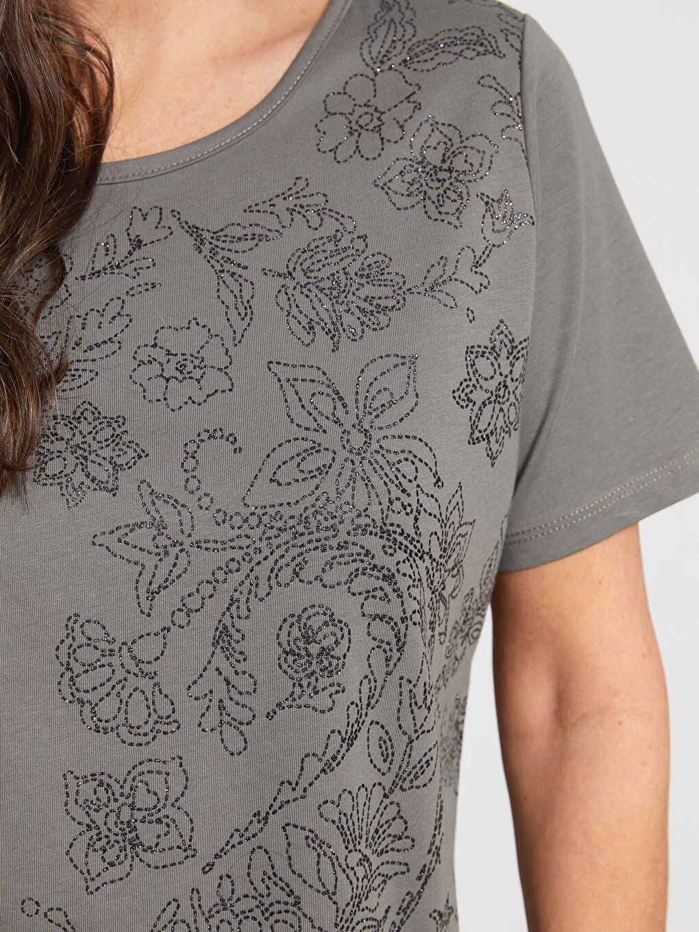 Crew Neck Printed Short Sleeve Cotton Women's T-shirt-3