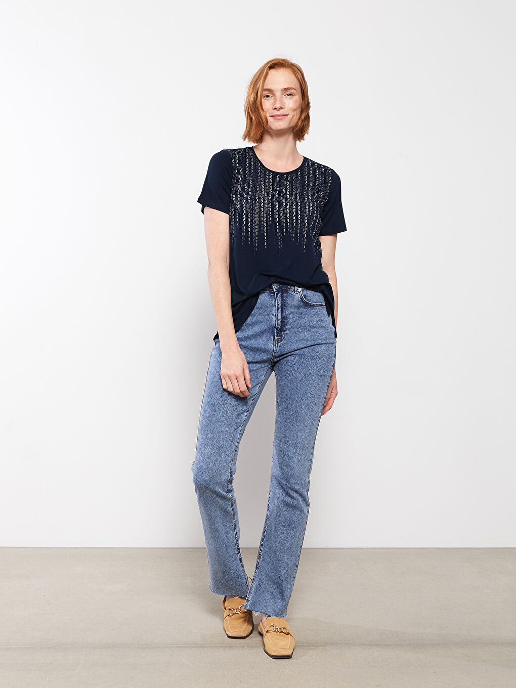 Crew Neck Patterned Short Sleeve Women's T-Shirt