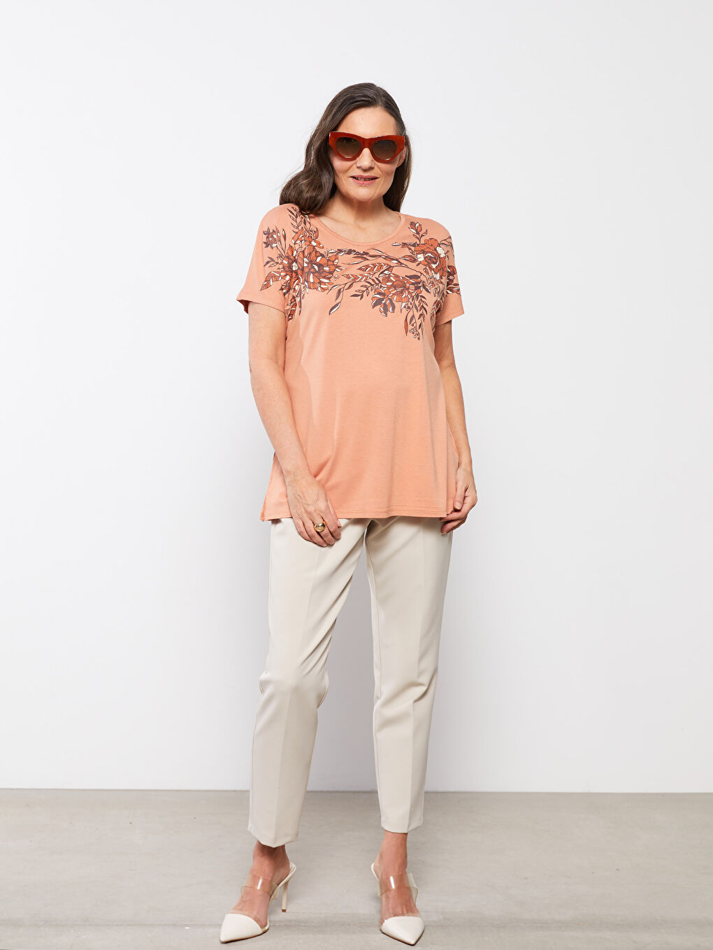 Crew Neck Printed Short Sleeve Women's T-shirt -S2FT89Z8-GLC